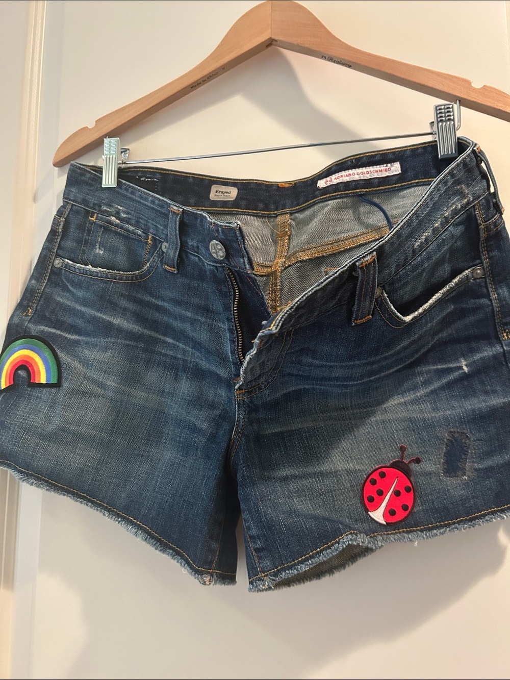 Ag Adriano Goldschmied Blue Denim Shorts with Rainbow and Ladybug Patches - Picture 2 of 11